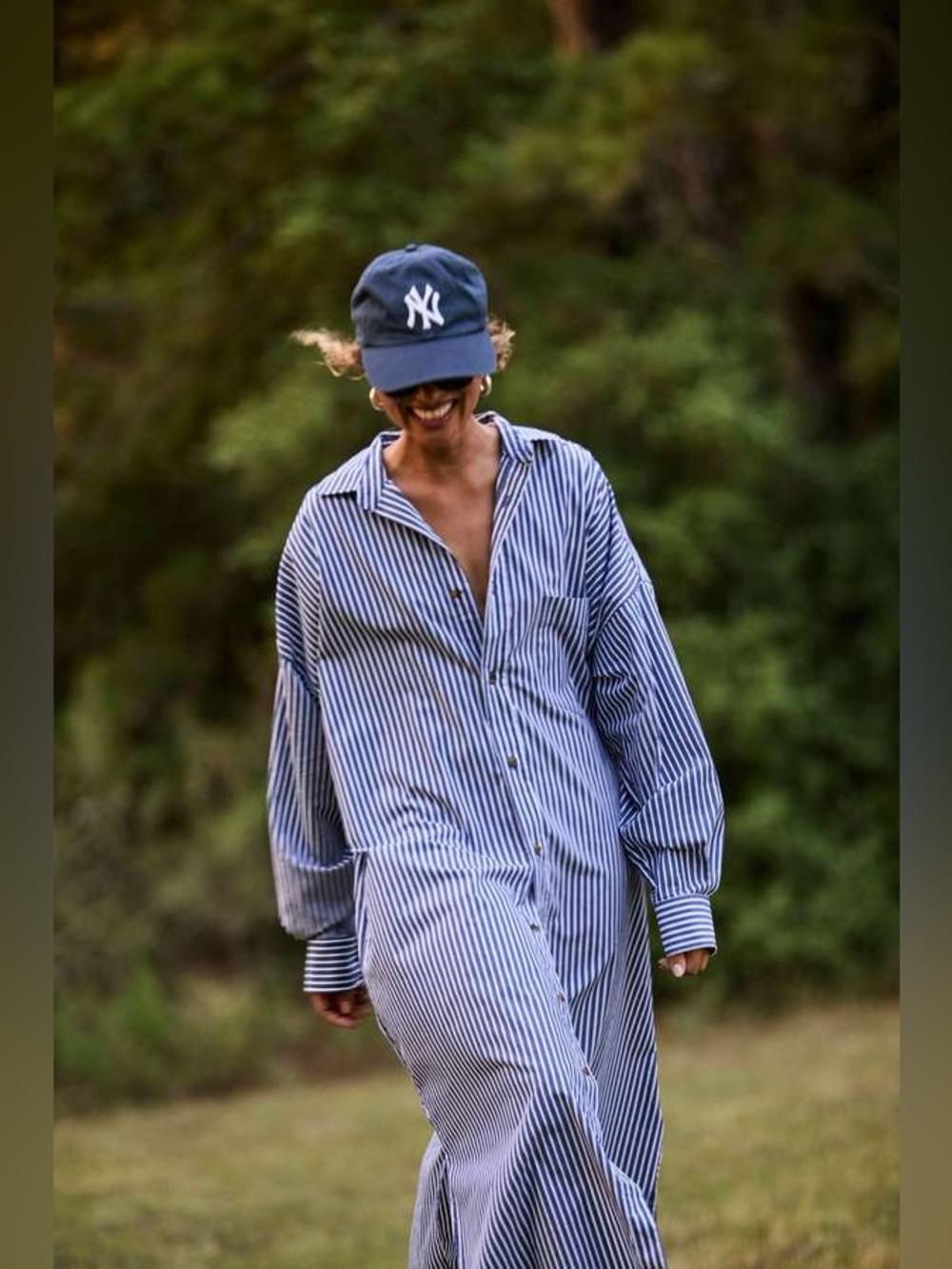 MAMÈNE Navy Blue Striped Phoebe Cotton Poplin Shirt Dress Size 0 preppy classic - Picture 3 of 10